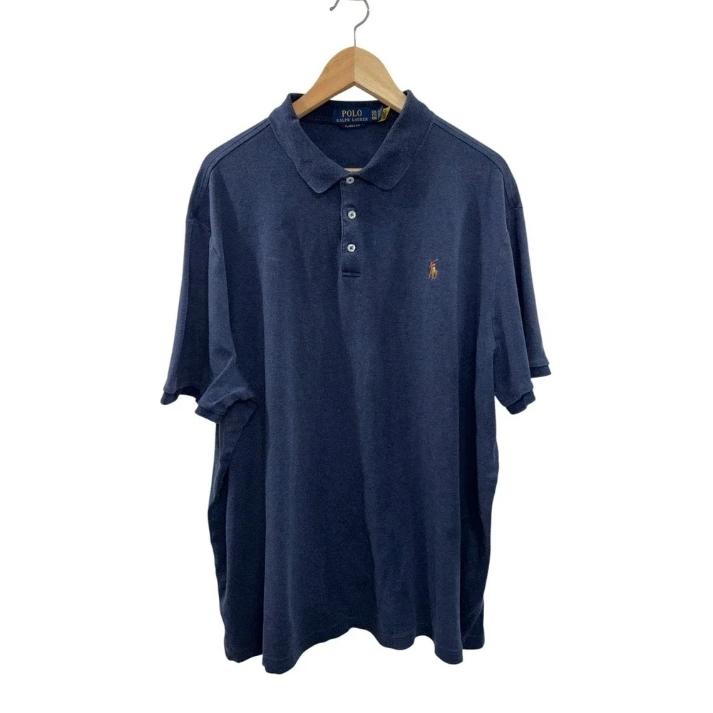 Polo Ralph Lauren Mens XXL Classic Fit Navy Blue Soft Cotton Pony Polo Shirt 2XL